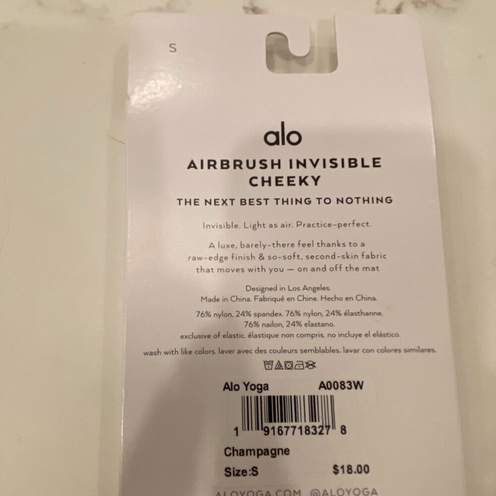 ALO Yoga Airbrush Invisible Cheeky Thong, Champagne, Size Small